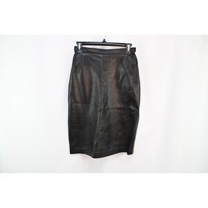 Georgetown Leather Design Vintage Black Leather Pencil Skirt Slit Womens Size 2